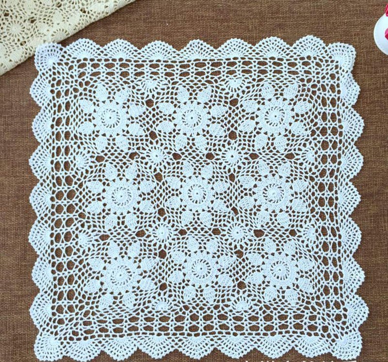 Damanni White Cotton Handmade Crochet Lace Table Cloth Doilies Doily,Square,23 Inch - Image 2